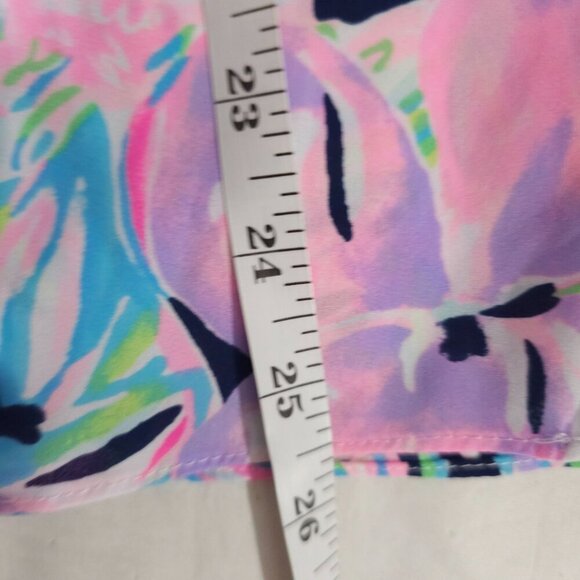 Lilly Pulitzer XS Floral Tropical LS Blouse Womens 100% Polyester Bright Pink Bl - Picture 6 of 7